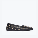 Jessie Ballet Flats - Black Calf with Gold Studs