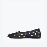 Jessie Ballet Flats - Black Calf with Gold Studs