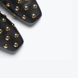 Jessie Ballet Flats - Black Calf with Gold Studs
