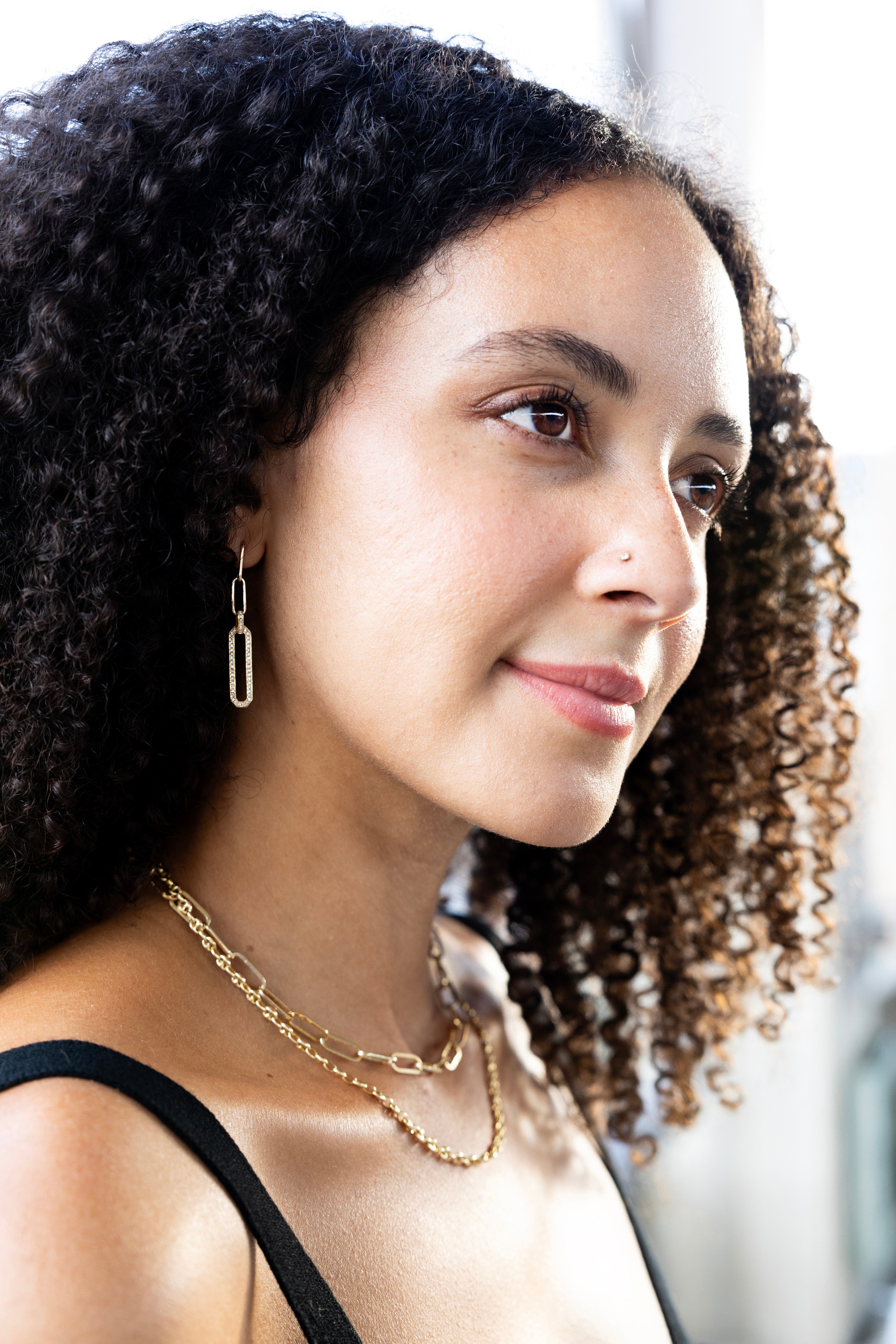 14K Diamond Encrusted Paperclip Link Earrings