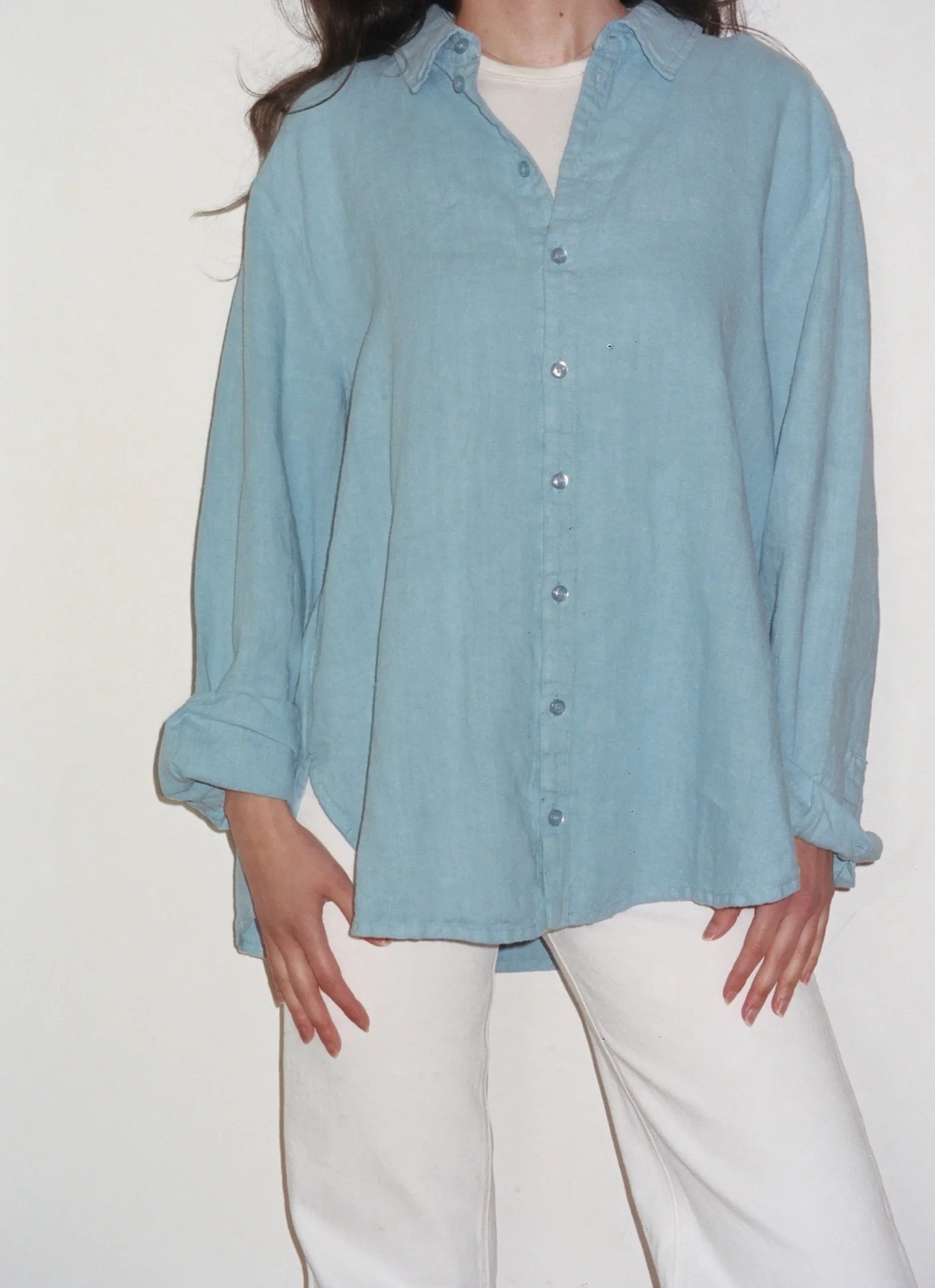 Cecile Oversized Linen Shirt - Baby Blue