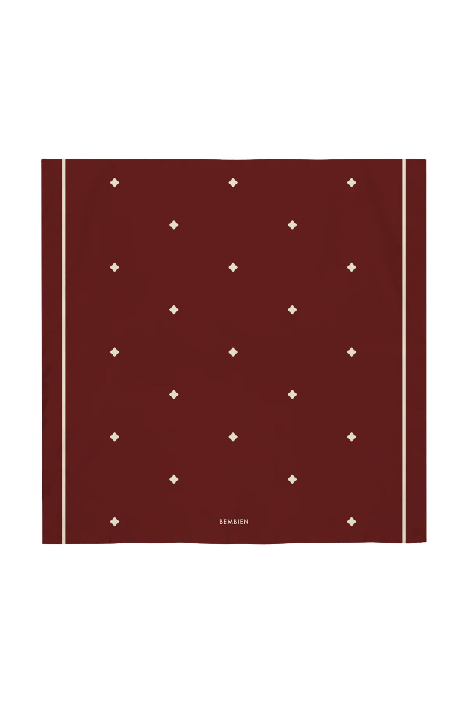 Burgundy scarf with white diamond pattern on a white background