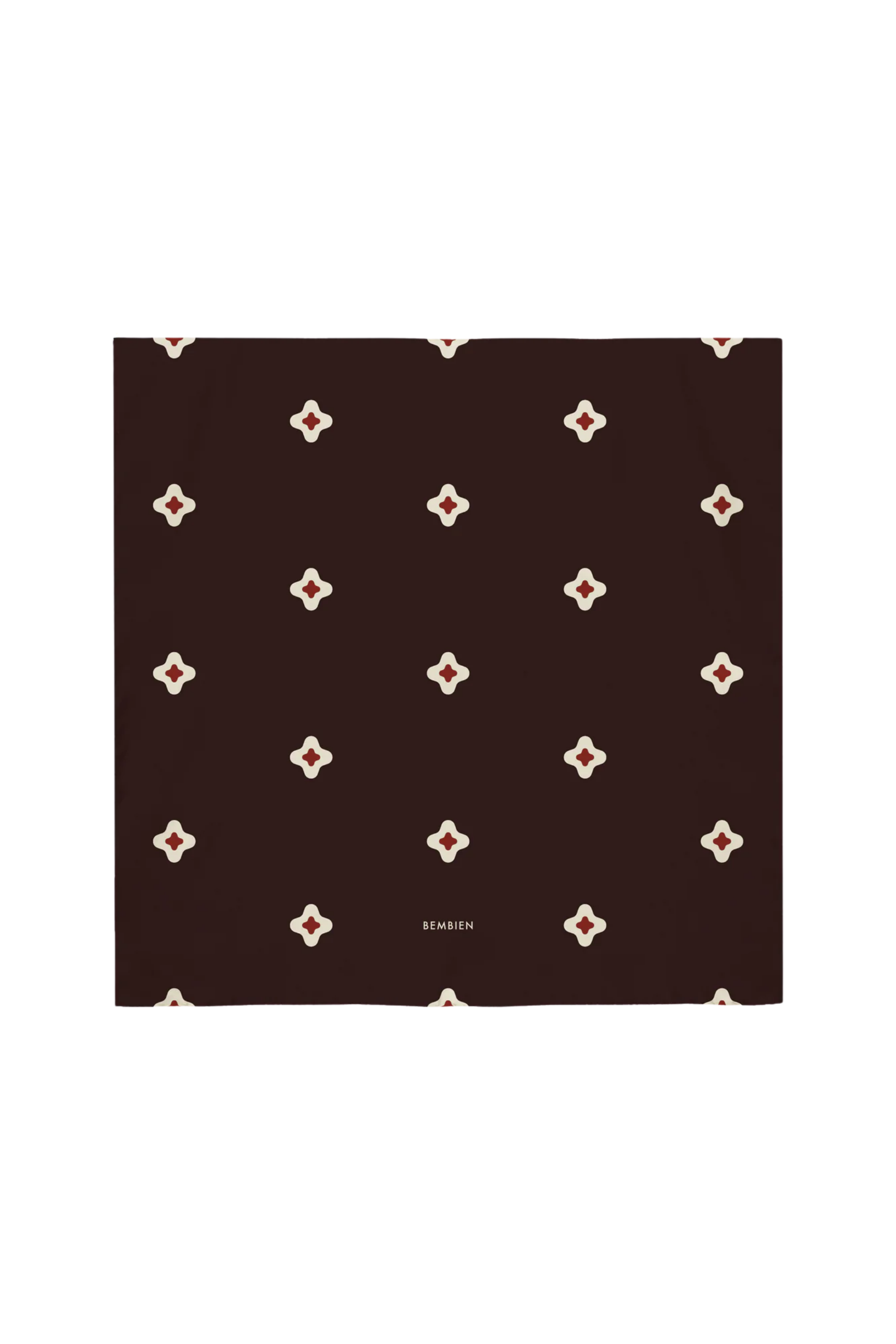 Brown square with white and red geometric pattern on a white background