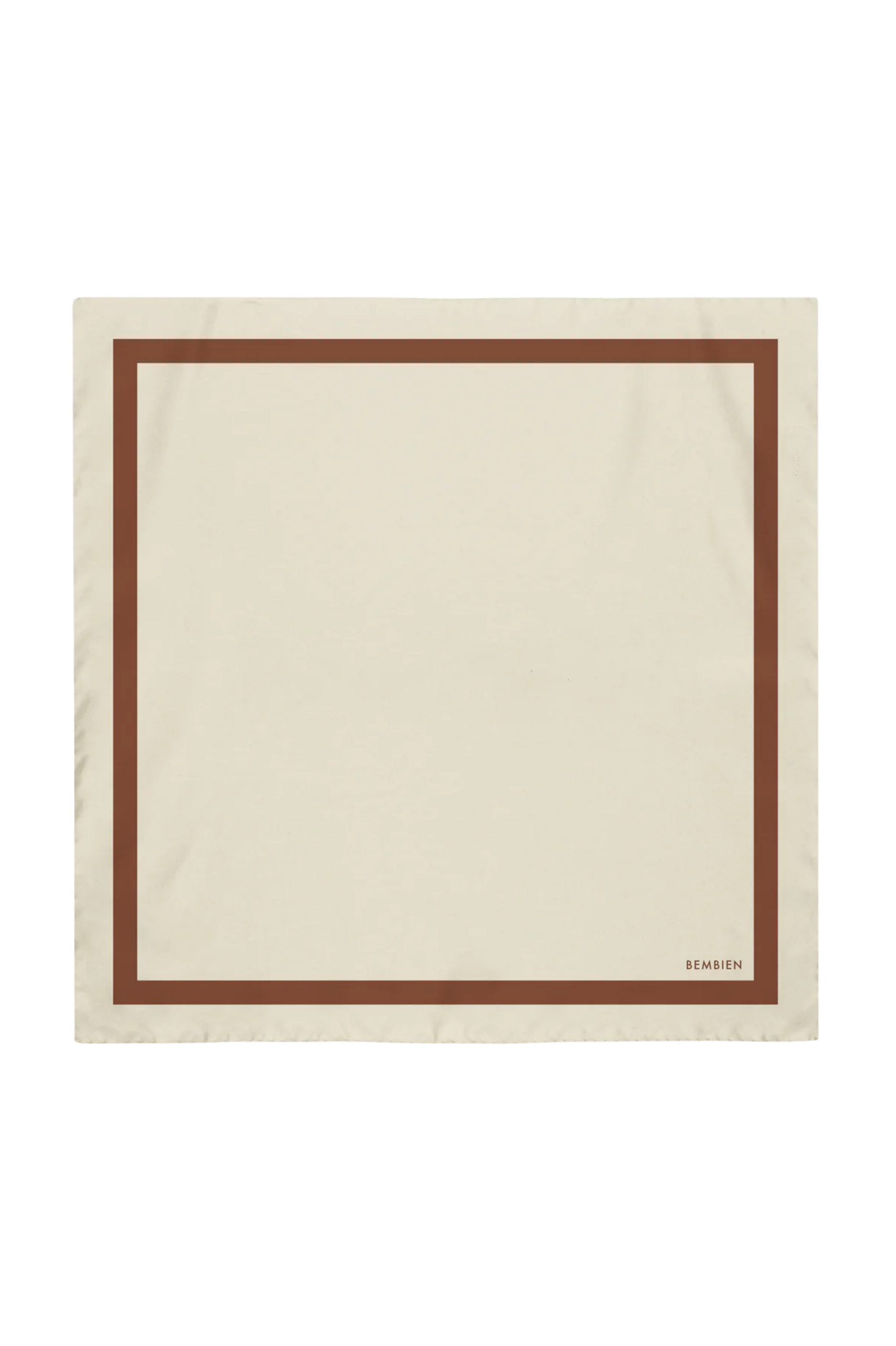 Beige silk scarf with brown border on a white background