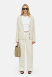 Long Sleeve V Cardigan - Ivory styled with hang bag and ivory pants