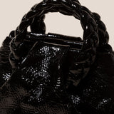 Handle of the Bombon Handbag - Crinkled Glossy Black