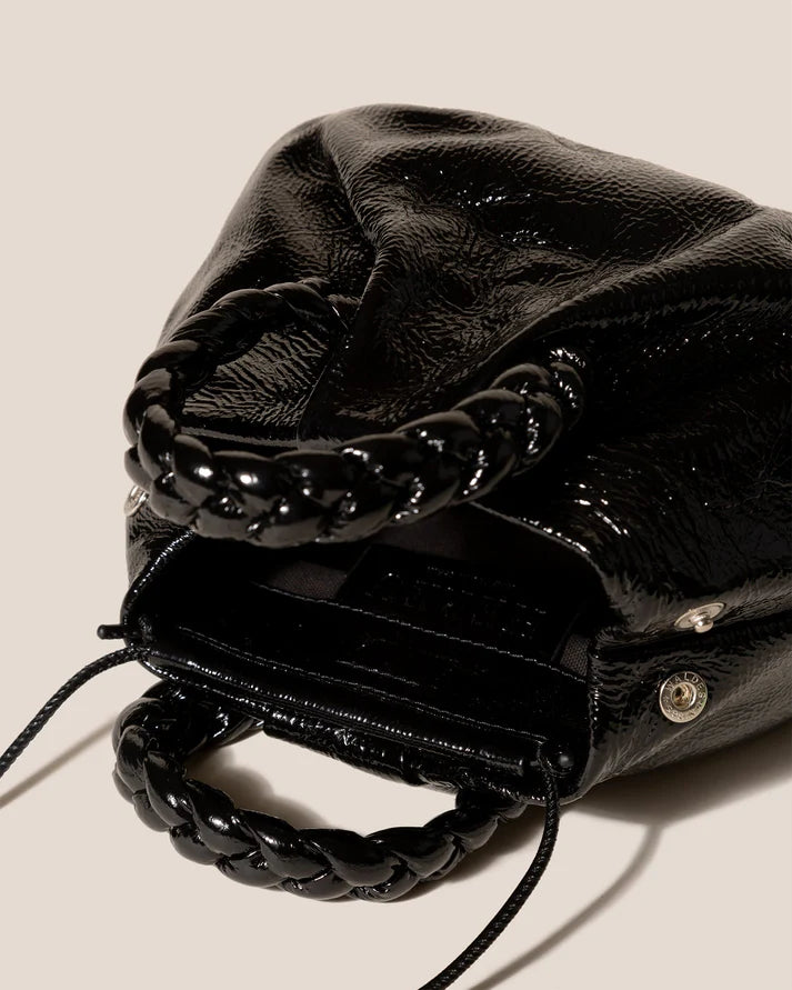 Bombon Handbag - Crinkled Glossy Black laying down