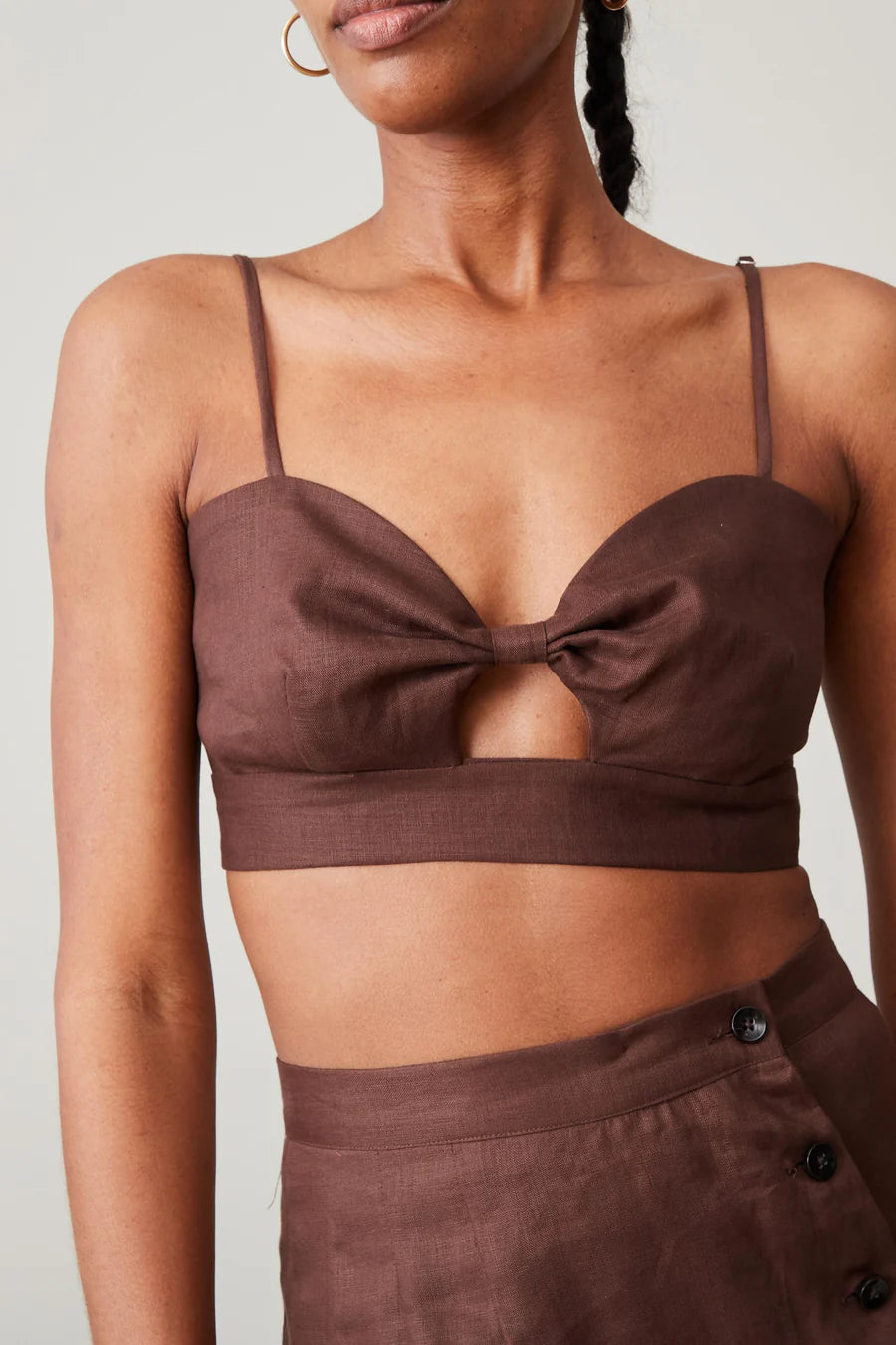 Caron Callahan Carla Bralette in Chocolate Linen – JONES + CO Caron Callahan Carla Bralette in Chocolate Linen – JONES + CO