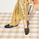 Jessie Ballet Flats - Black Calf with Gold Studs
