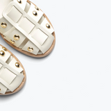 Sera Fisherman Sandal - Dove White Calf with Gold Studs