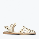 Sera Fisherman Sandal - Dove White Calf with Gold Studs