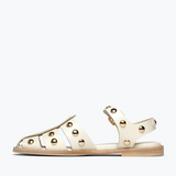 Sera Fisherman Sandal - Dove White Calf with Gold Studs