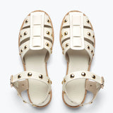 Sera Fisherman Sandal - Dove White Calf with Gold Studs