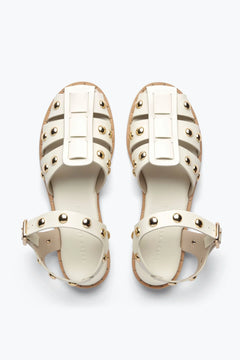 Sera Fisherman Sandal - Dove White Calf with Gold Studs