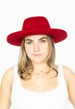 Front of Wide Brim Wool Hat - Berry Red