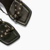 Elaine Heel - Black Nappa with Gold Studs