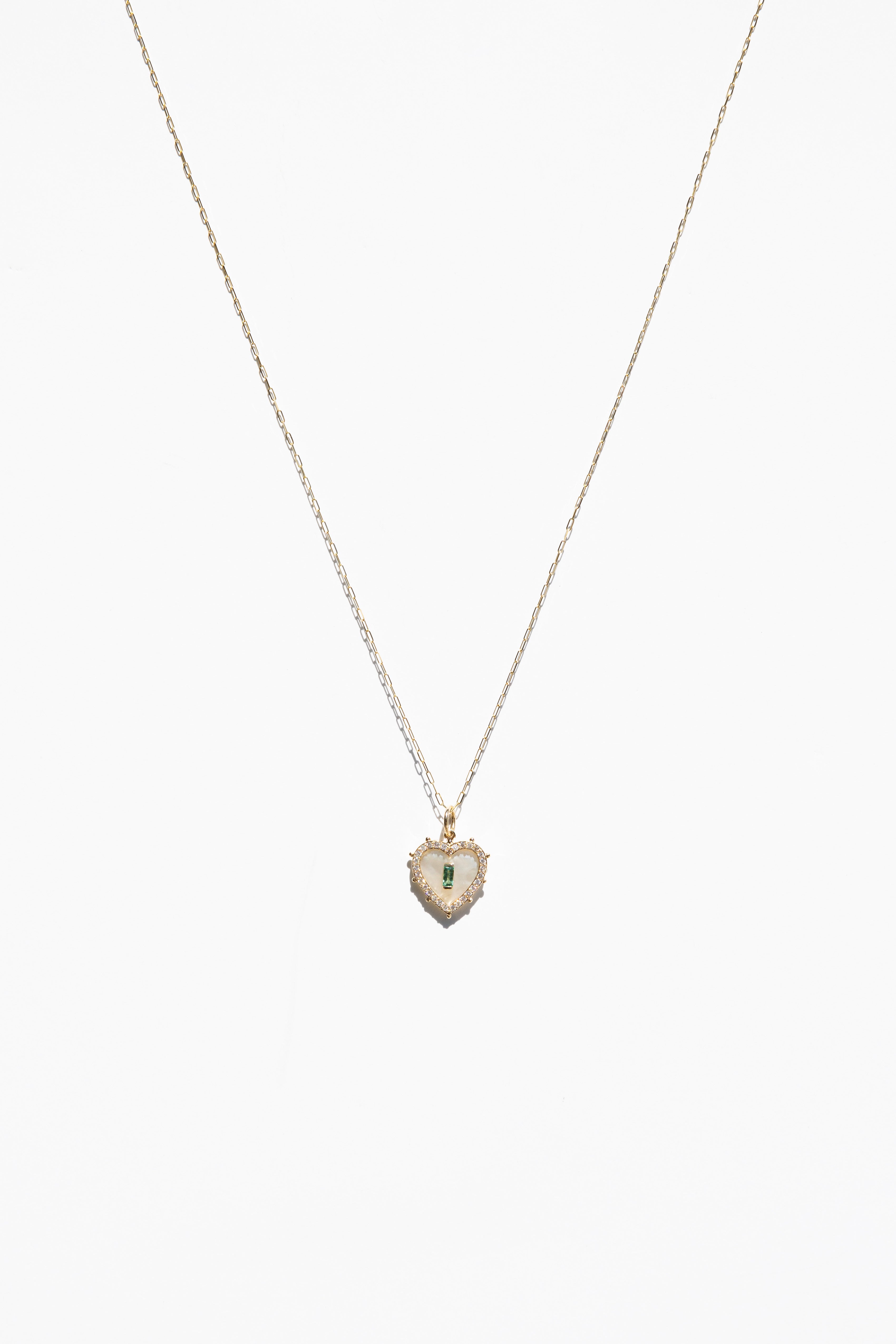14K Abalone Heart Charm on long chain