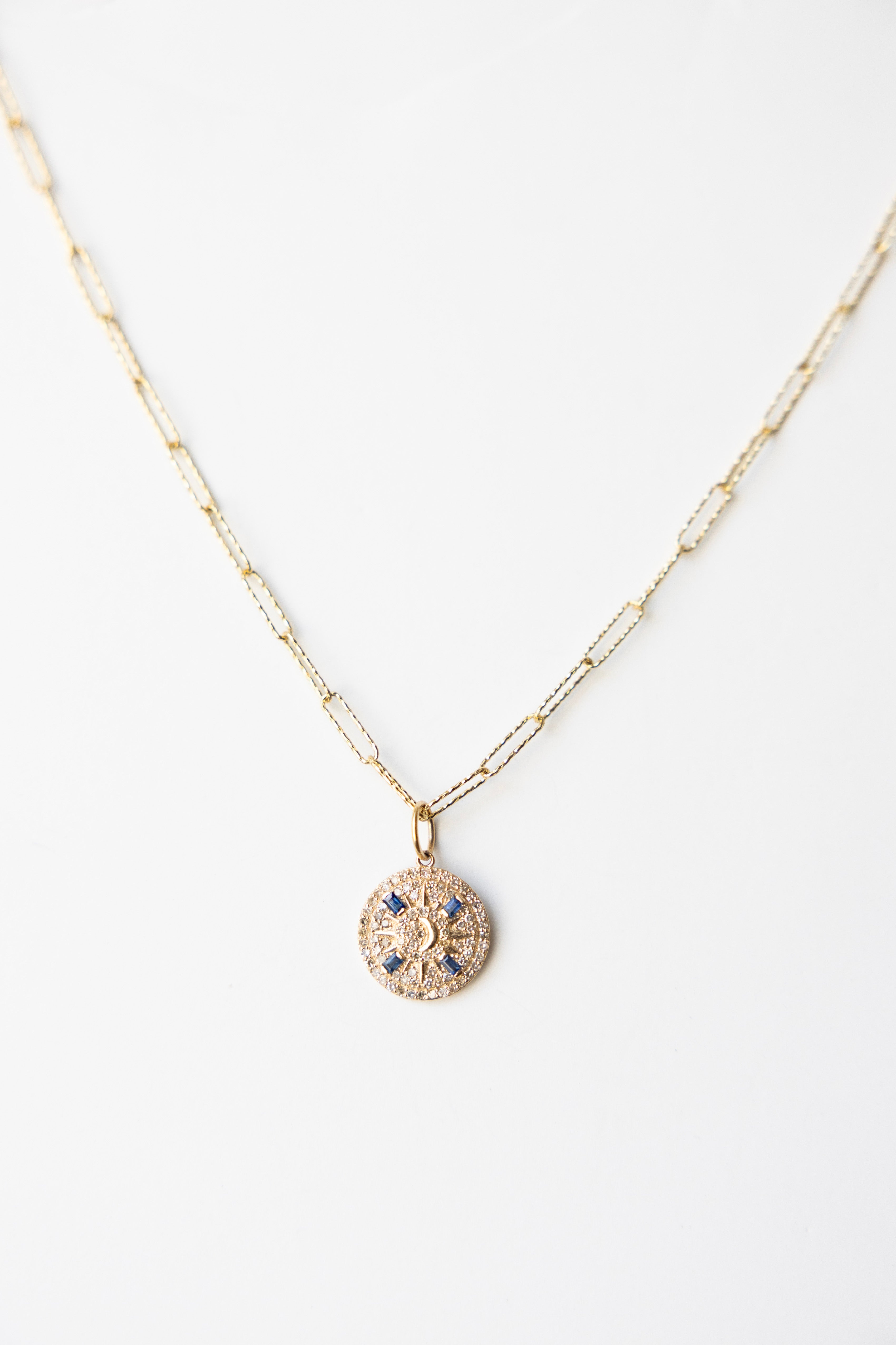 Sapphire pendant on paper clip chain