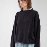 Boucle Rolled Sweater - Charcoal