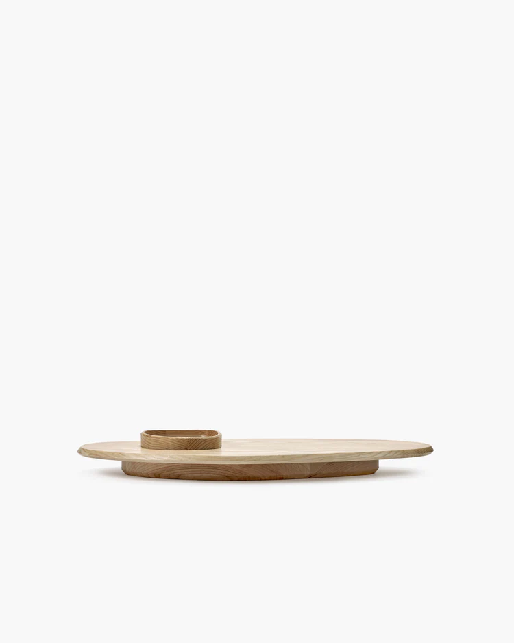Wooden tray with a bowl on a white background