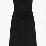 Black strapless dress on a white background