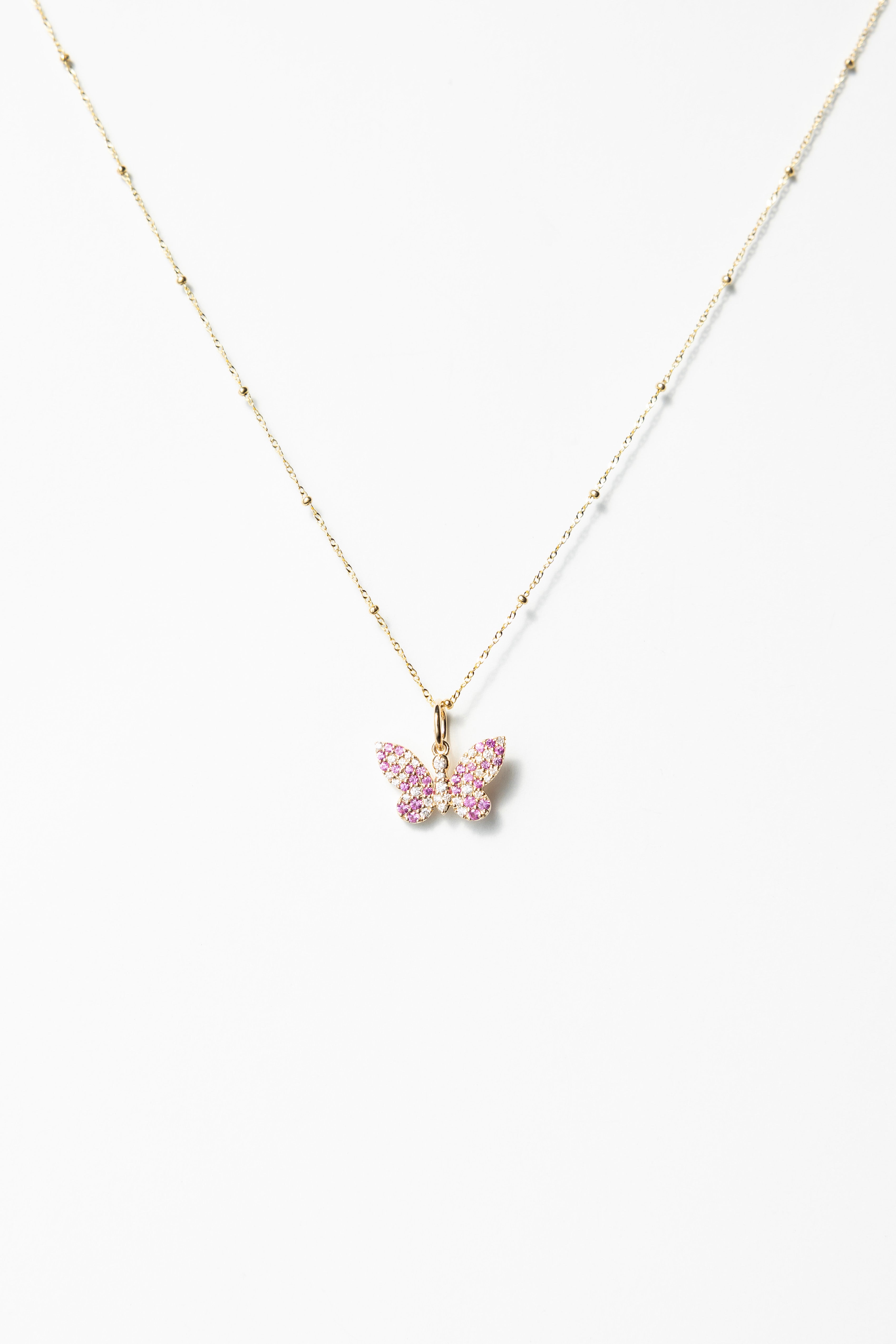Pink 14K Diamond Encrusted Butterfly Charm