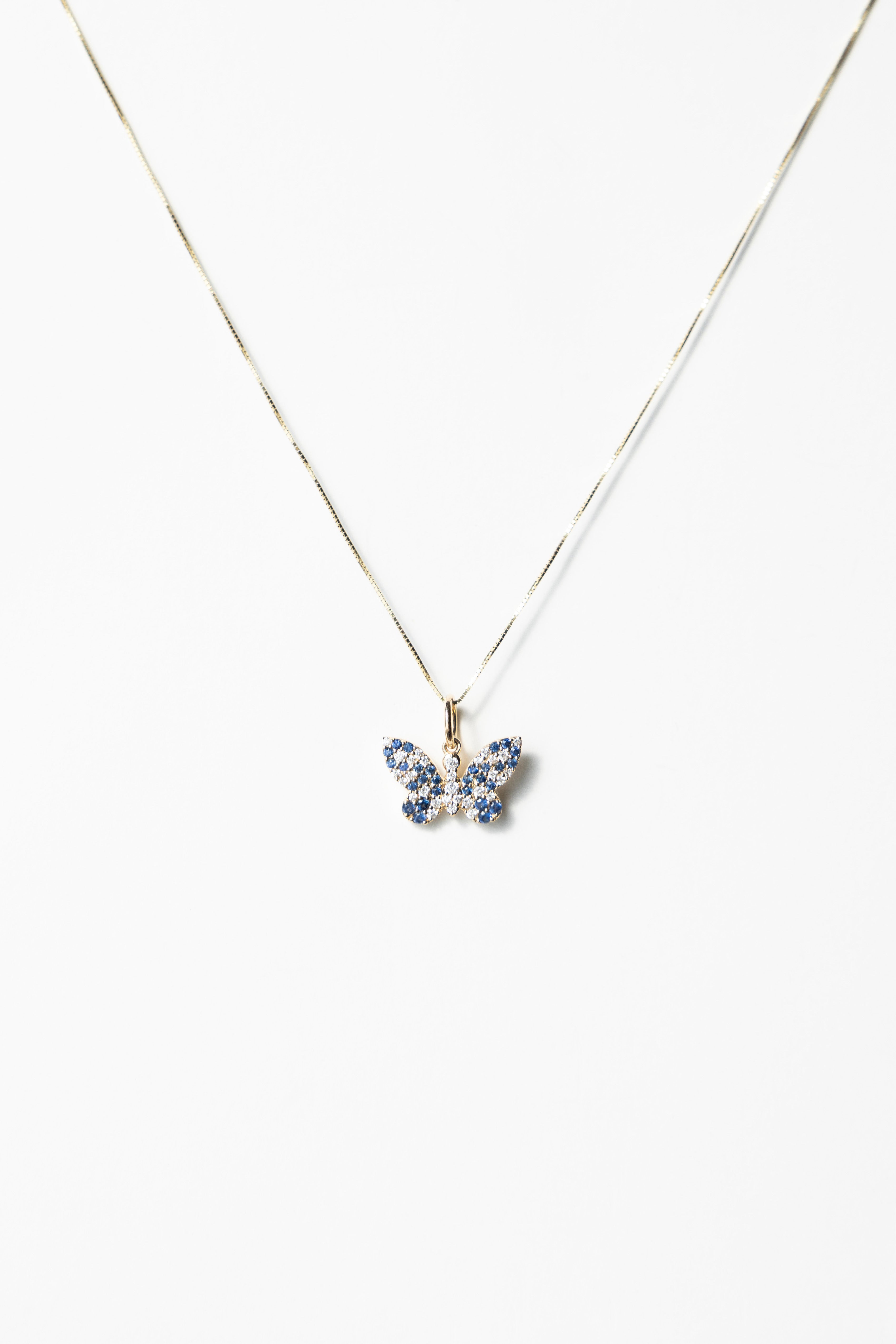Blue 14K Diamond Encrusted Butterfly Charm