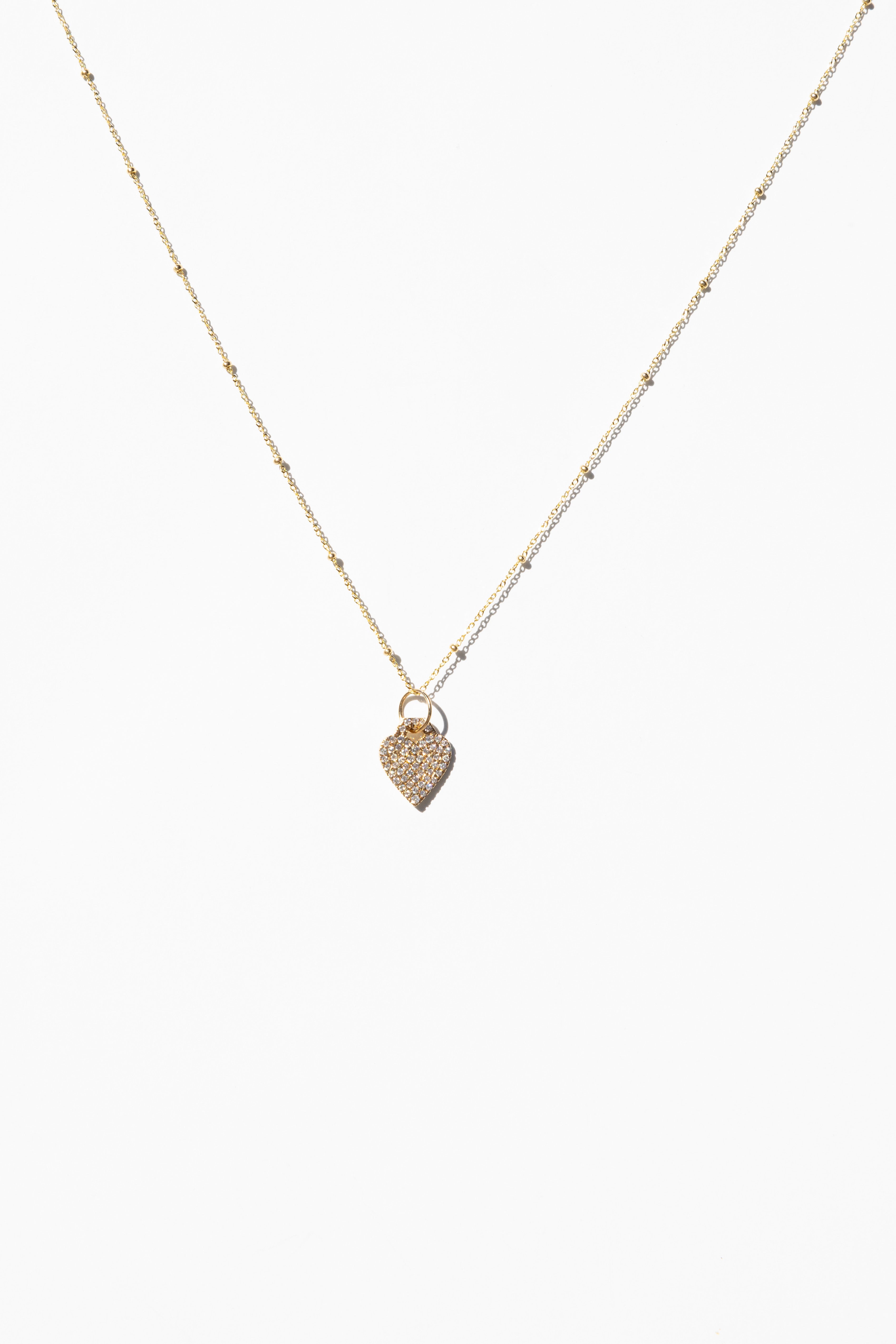 14K Diamond Encrusted Heart Lock Charm