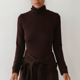 The Baby Rib Turtleneck - Espresso on model