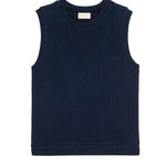 Navy sleeveless shirt on a white background