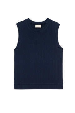 Navy sleeveless shirt on a white background