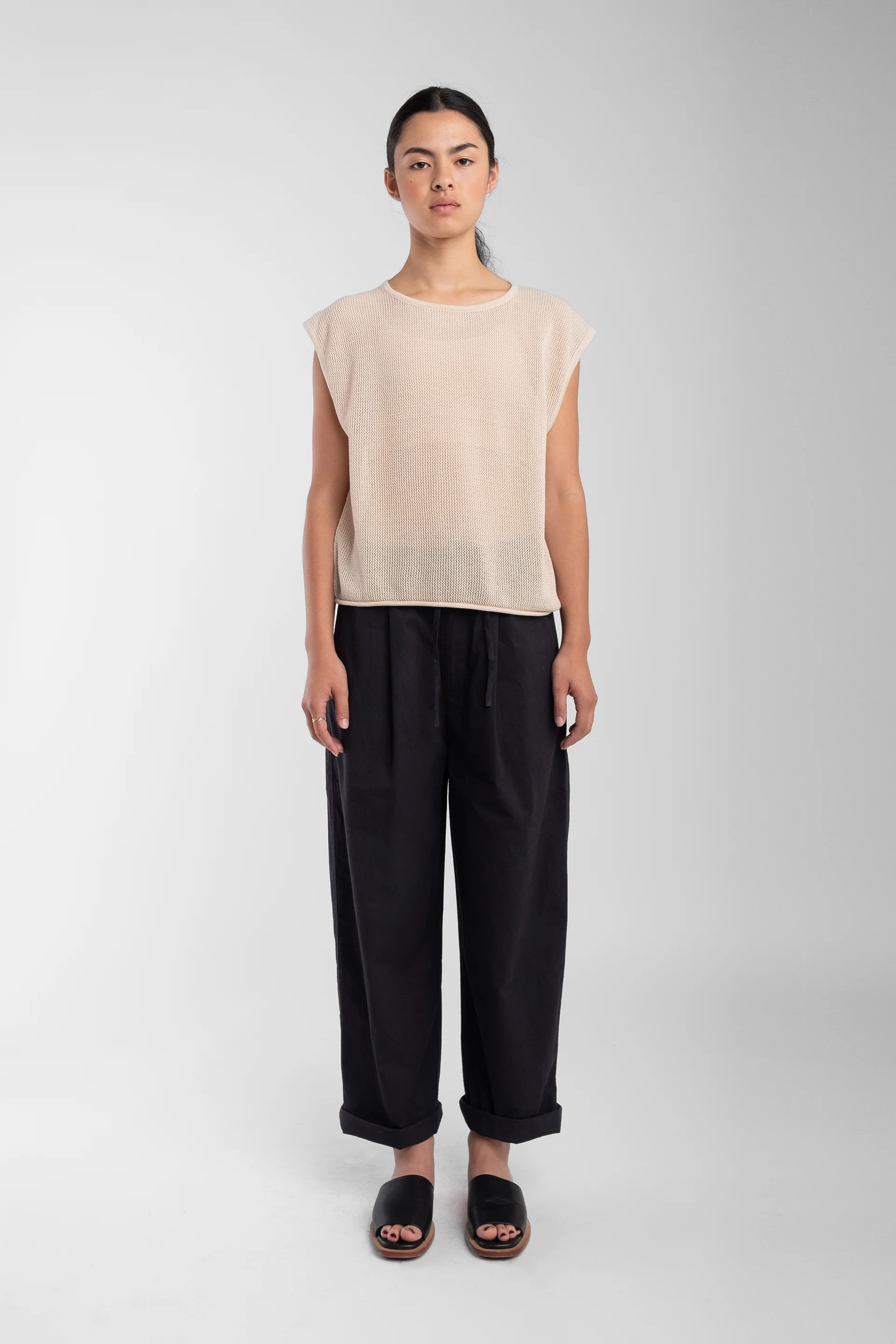Fine Mesh Tank - Cream straight on view