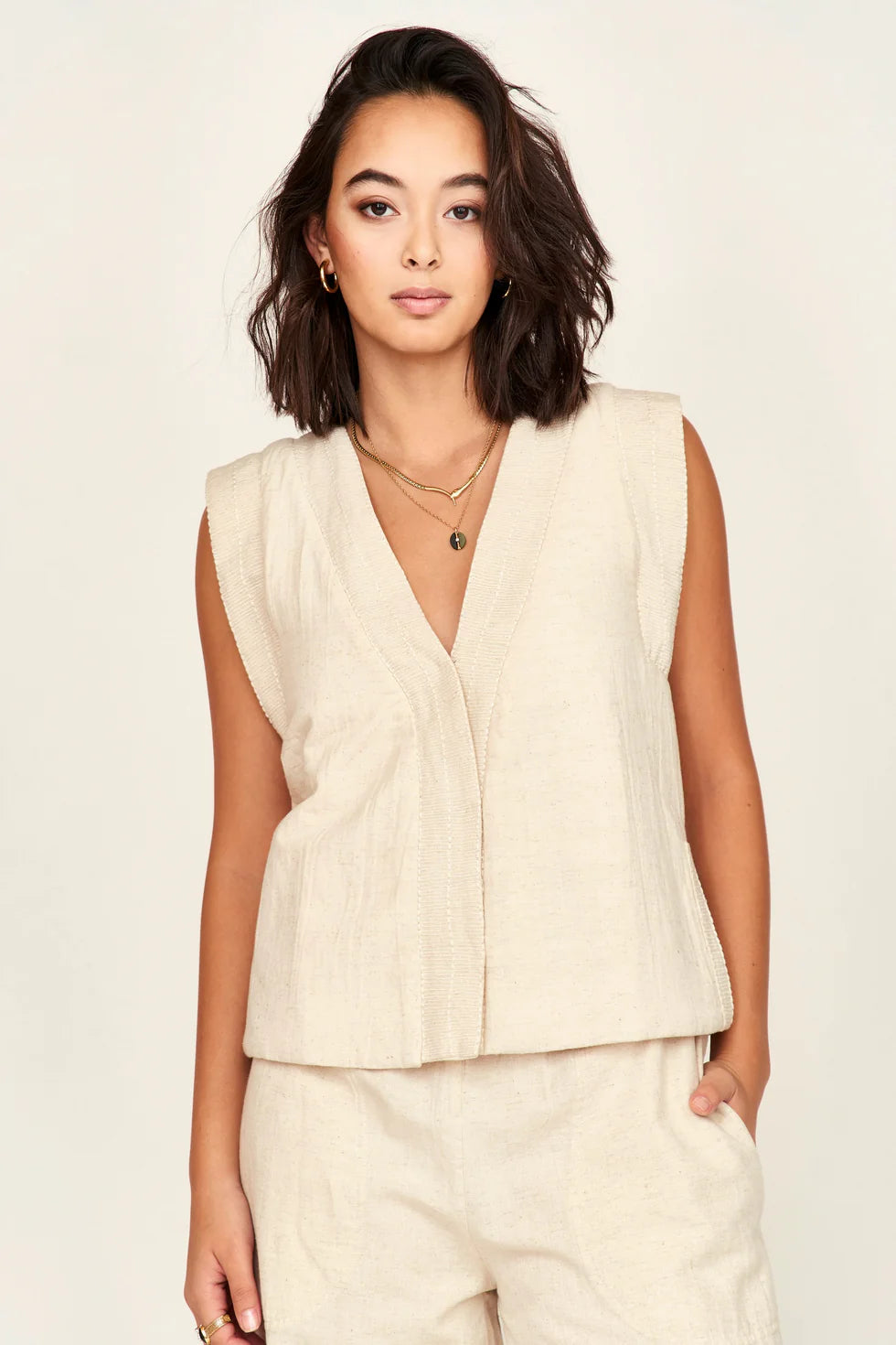 Rouen Vest - Oat Fossil without belt