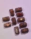 Birdseye view of ten loco love single chocolates