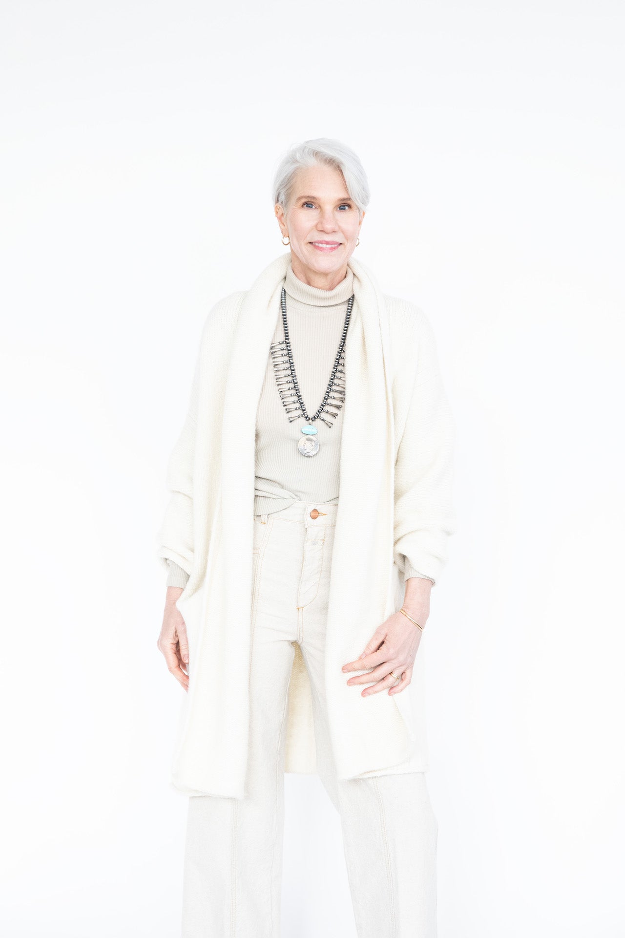 Navajo Squash Blossom Necklace on model