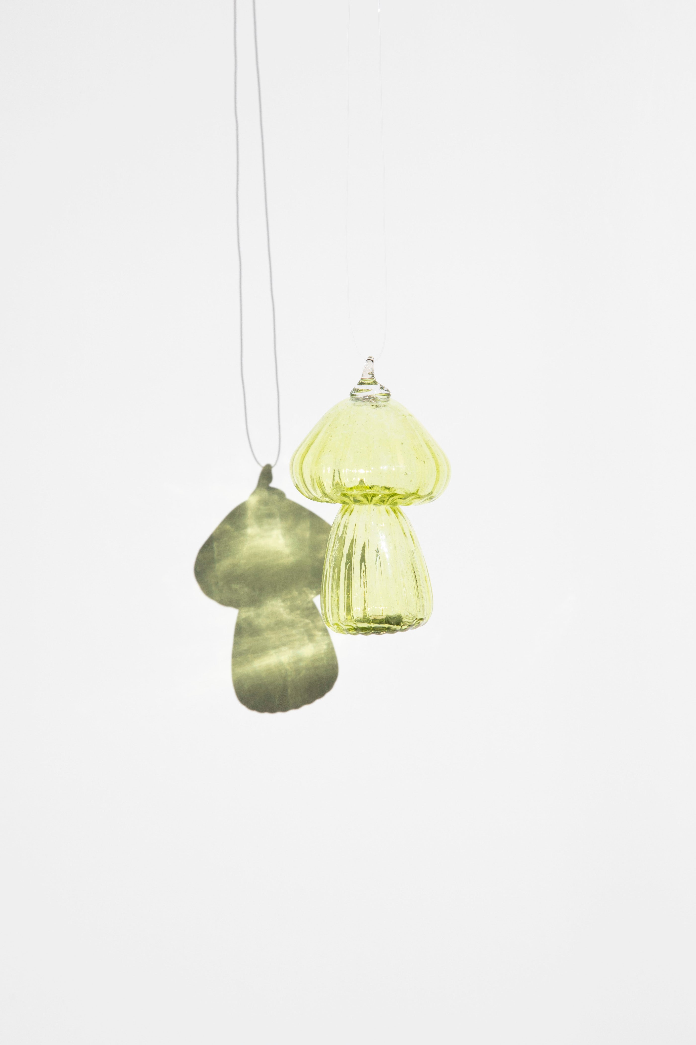 Handblown Mushroom Suncatcher in lime