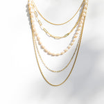 Gold Plated Delicate Rope Chain Necklace with layered gold chains and pearl necklace