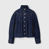 Merlette Easton Jacket in Dark Wash - flat product shot showing the A-line silhouette and yoke pleats