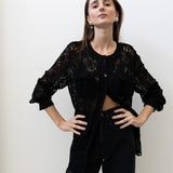 Vintage Black Lace Button-Down Top