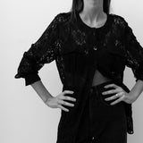 Vintage Black Lace Button-Down Top