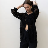 Vintage Black Lace Button-Down Top