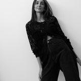 Vintage Black Lace Button-Down Top