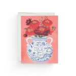JONES + CO Dragon Vase thank you greeting card featuring a blue and white chinoiserie vase with red poppies