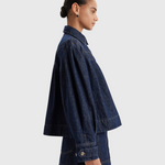 Merlette Easton Jacket in Dark Wash - side view showing the sleeve and cuff
