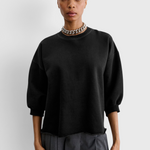 JONES + CO Rachel Comey Fond Sweatshirt in charcoal, front view with drop shoulders, cropped sleeves and raw edge hem