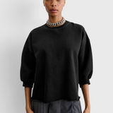 JONES + CO Rachel Comey Fond Sweatshirt in charcoal, front view with drop shoulders, cropped sleeves and raw edge hem