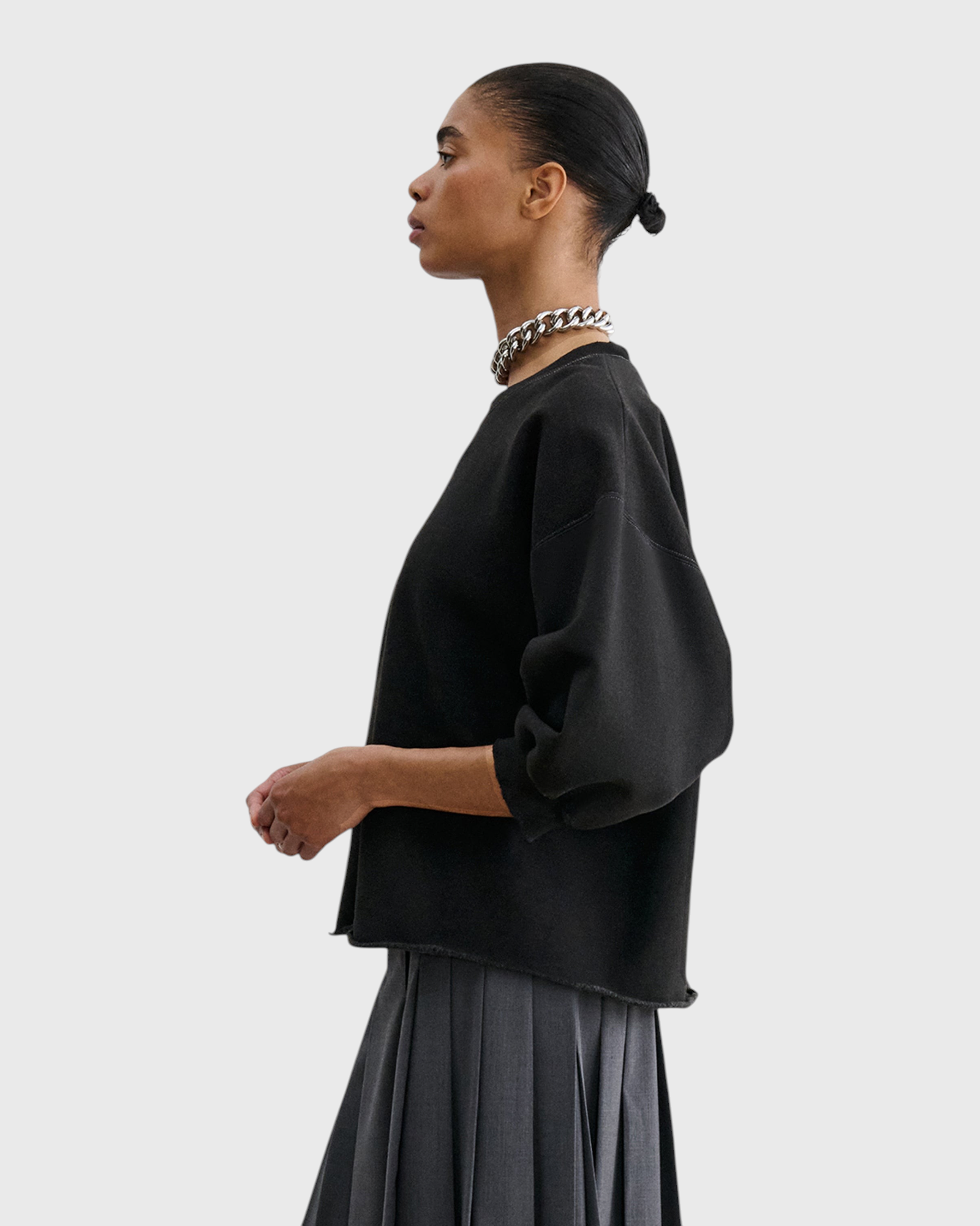 JONES + CO Rachel Comey Fond Sweatshirt in charcoal, side profile view