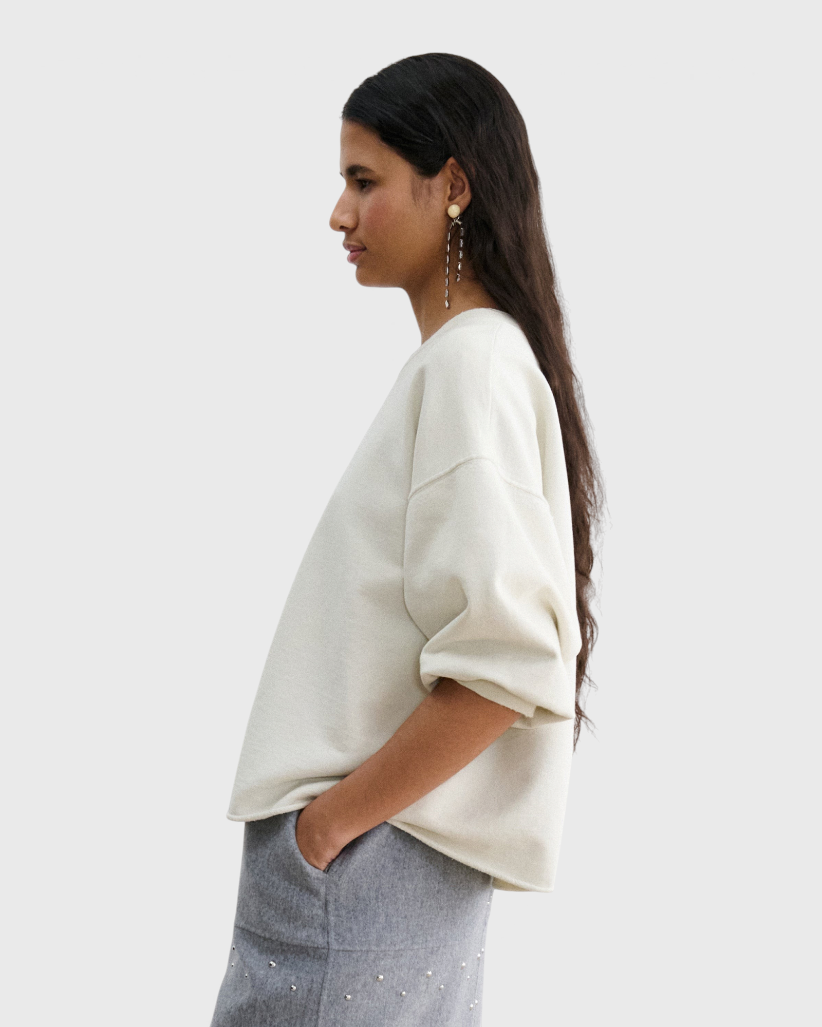 JONES + CO Rachel Comey Fond Sweatshirt in dirty white, side profile view