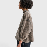 JONES + CO Rachel Comey Fond sweatshirt in smoky hazelnut acid-overdyed cotton, side profile view.