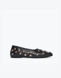 Jessie Ballet Flats - Black Calf with Gold Studs